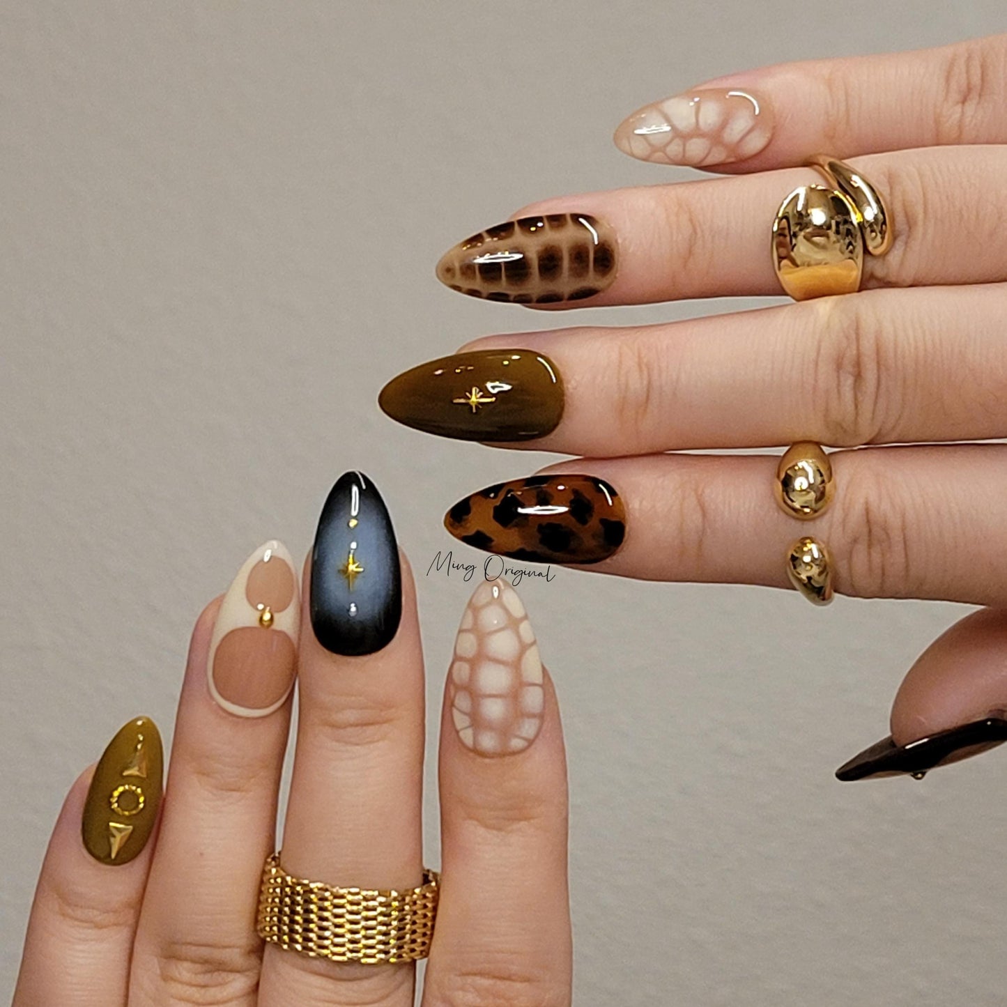 Croc skin snake skin design, leopard print press on nails, star reusable nail, glue on nail, fake nail, birthday holiday gift for her, MO292