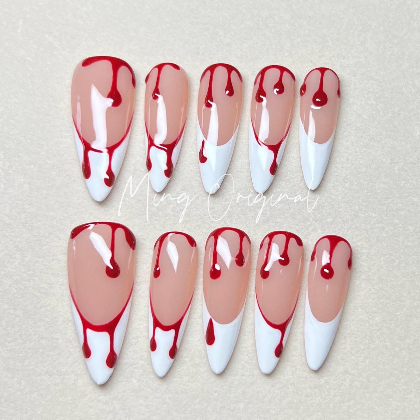 French Drip Halloween Spooky nail bloody press on nail, fake bleeding nail, horror nail, ghost nail, red blood vampire nail,