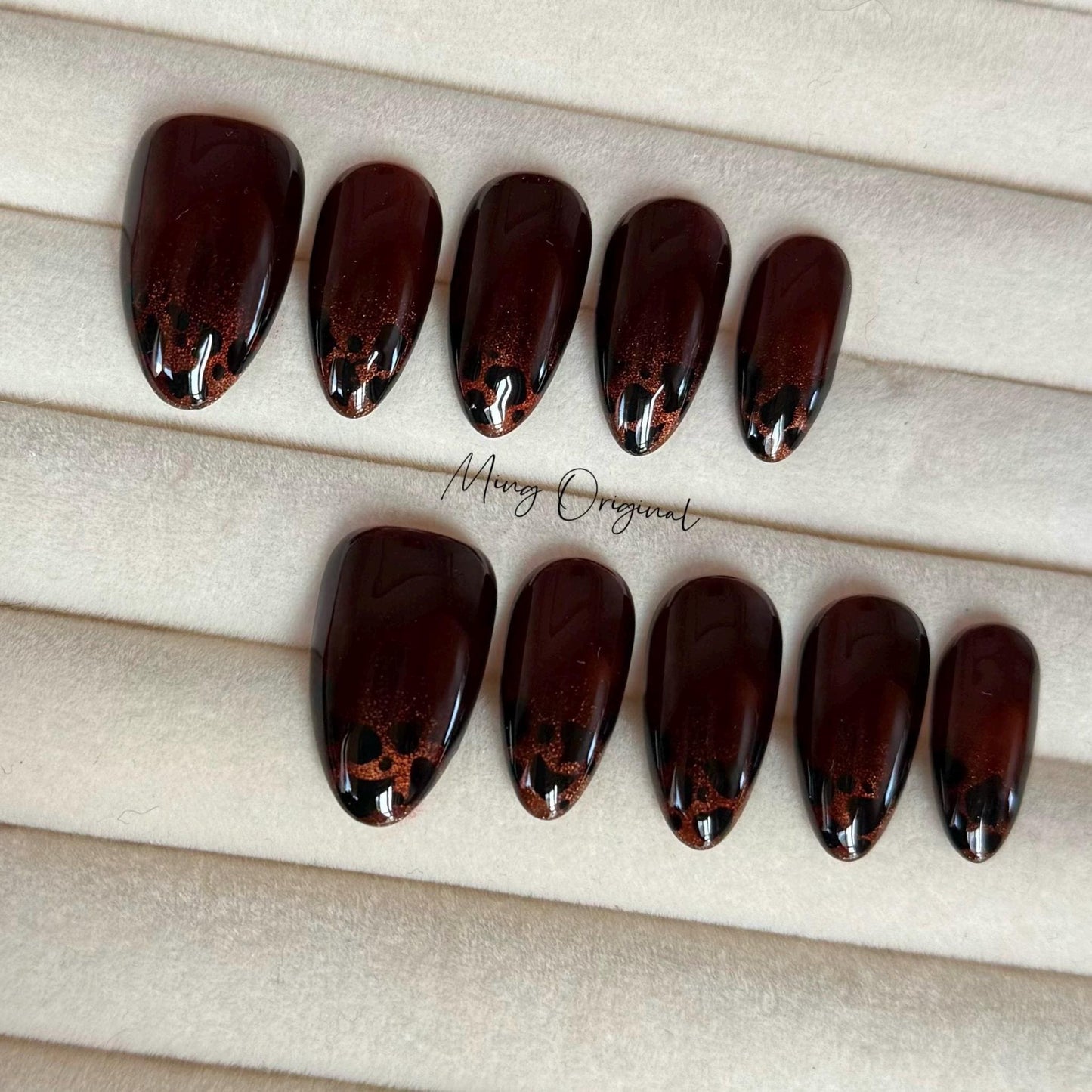 Ombre Cat Eye Amber Tortoise print Press on Nails, Brown ombre tip nail, minimalist winter nail,gift for her,MO365