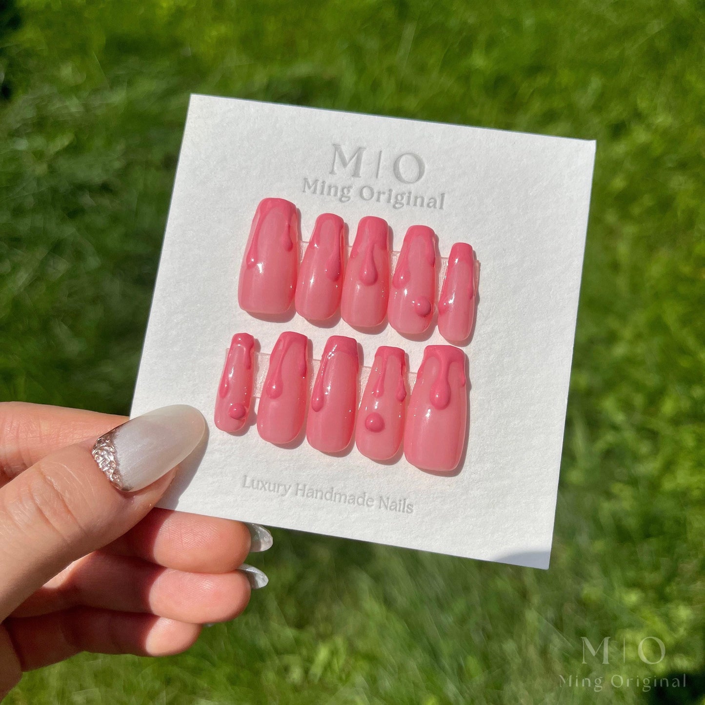 French drip nail melting ice cream press on nail, jelly fake nail, handmade acrylic nail,3d nail, glue on nail, reuse nail