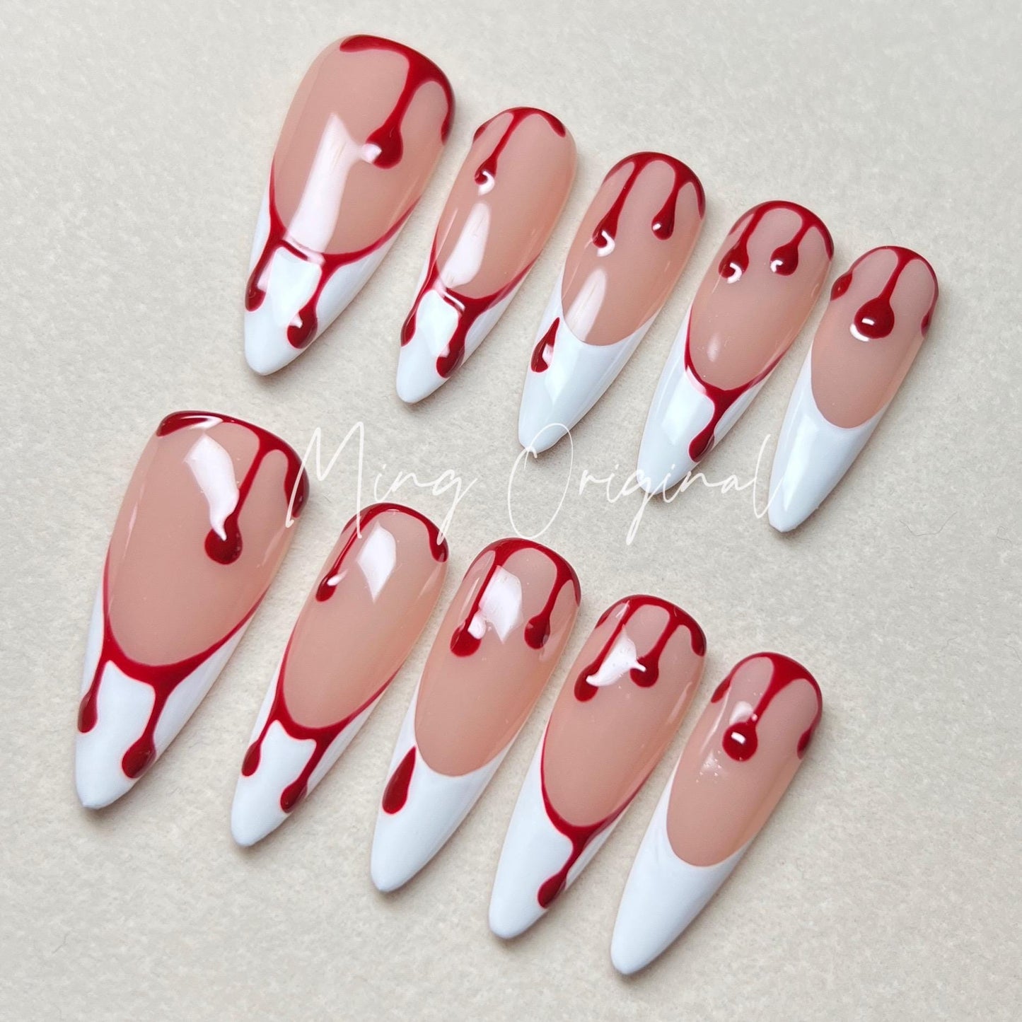 French Drip Halloween Spooky nail bloody press on nail, fake bleeding nail, horror nail, ghost nail, red blood vampire nail,