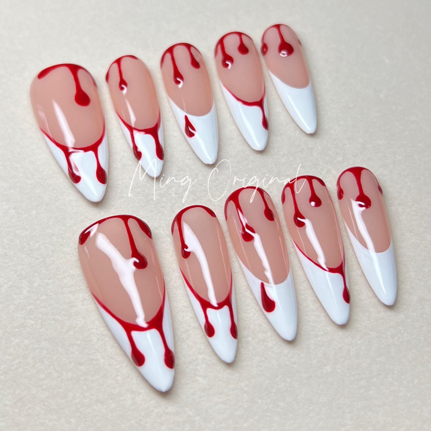 French Drip Halloween Spooky nail bloody press on nail, fake bleeding nail, horror nail, ghost nail, red blood vampire nail,
