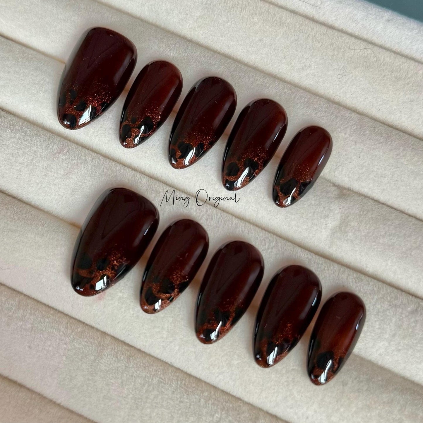 Ombre Cat Eye Amber Tortoise print Press on Nails, Brown ombre tip nail, minimalist winter nail,gift for her,MO365