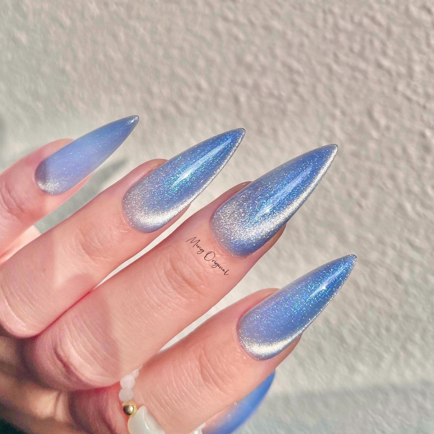 Blue Galaxy light blue cat eye press on nails, blue glittery reuse nails, jelly fake nail, sparkly nail, valentine gift for her,MO379