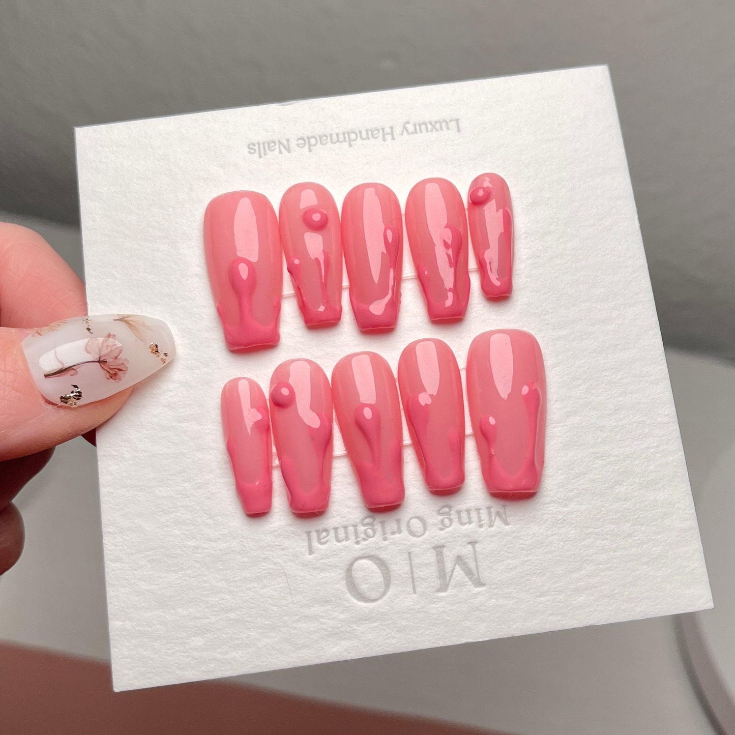 French drip nail melting ice cream press on nail, jelly fake nail, handmade acrylic nail,3d nail, glue on nail, reuse nail
