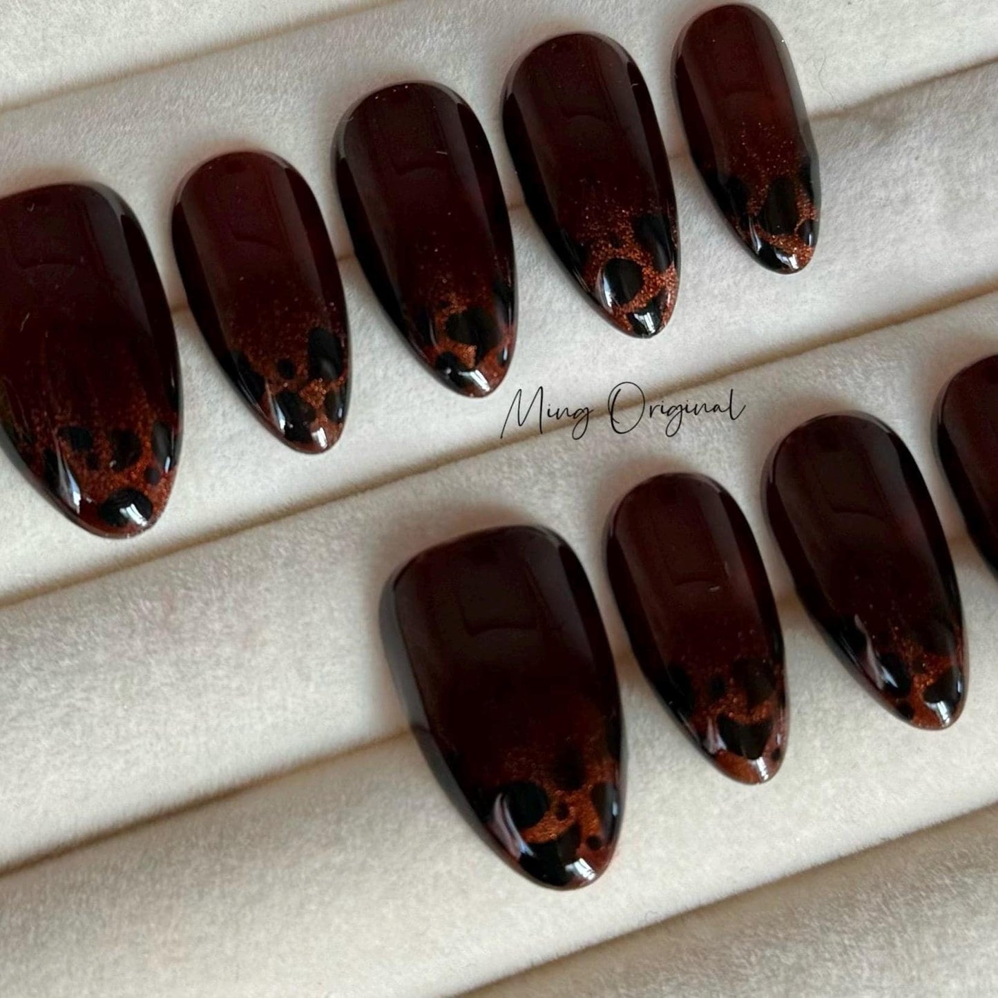 Ombre Cat Eye Amber Tortoise print Press on Nails, Brown ombre tip nail, minimalist winter nail,gift for her,MO365