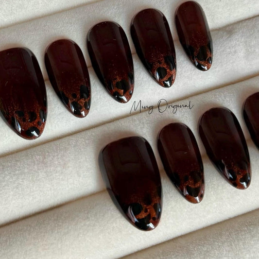 Ombre Cat Eye Amber Tortoise print Press on Nails, Brown ombre tip nail, minimalist winter nail,gift for her,MO365