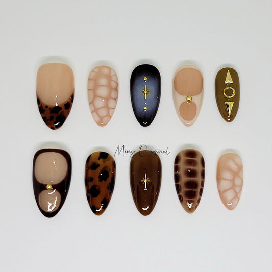 Croc skin snake skin design, leopard print press on nails, star reusable nail, glue on nail, fake nail, birthday holiday gift for her, MO292