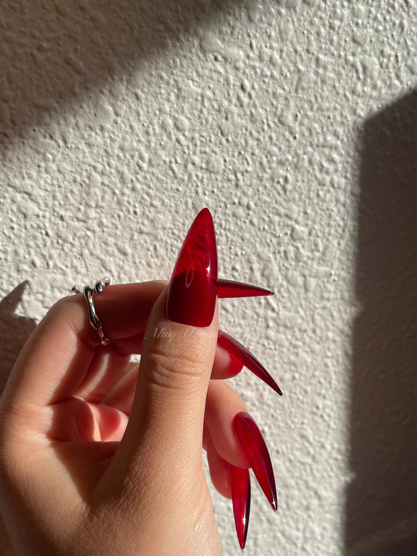 Red Burgundy Bloody Jelly color press on nails, semi-transparent red nail for Christmas