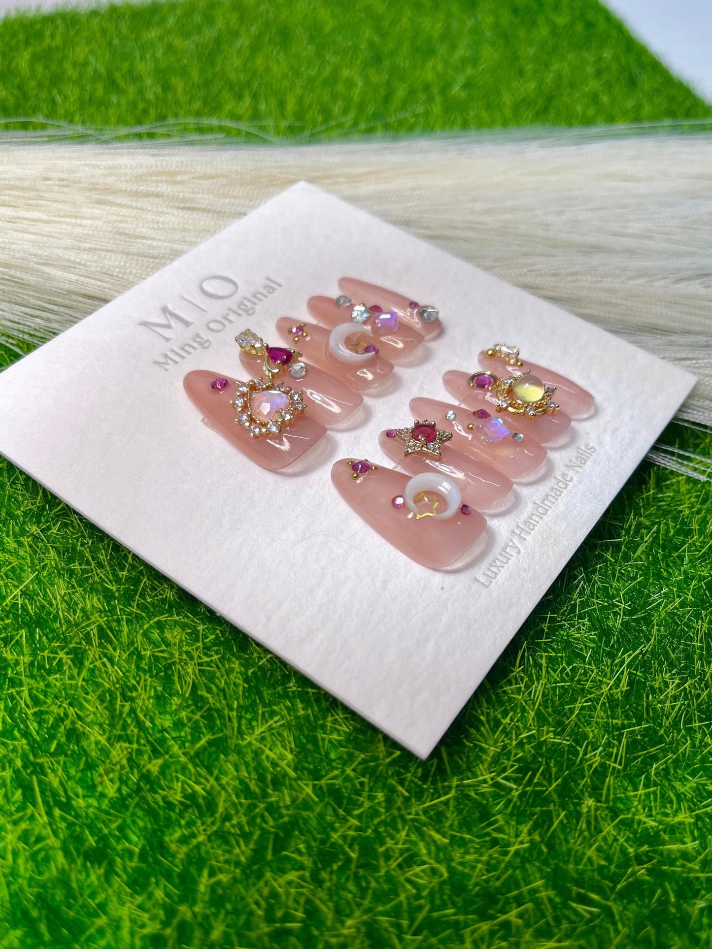 Reusable Sailor moon press on nail, Premium Hand paint Nails, Fake nails, Nail Artist Faux Nails, Handmade Gel Nails, pink rhinestone nail