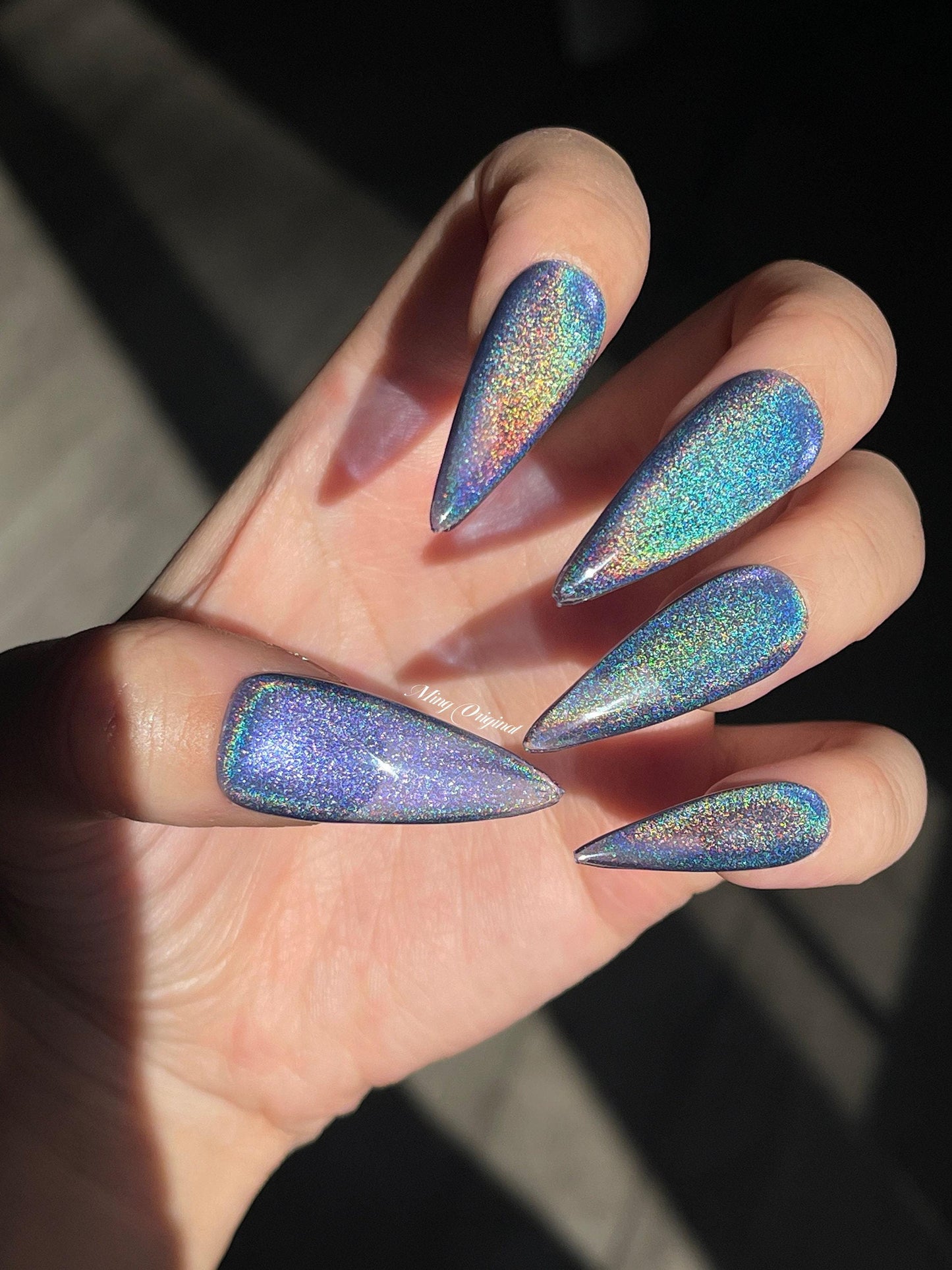 Blue Rainbow Cat Eye Holographic Magnetic Cotton Candy, sparkly translucent press on nails, reuse nails, jelly fake nail, gift for her