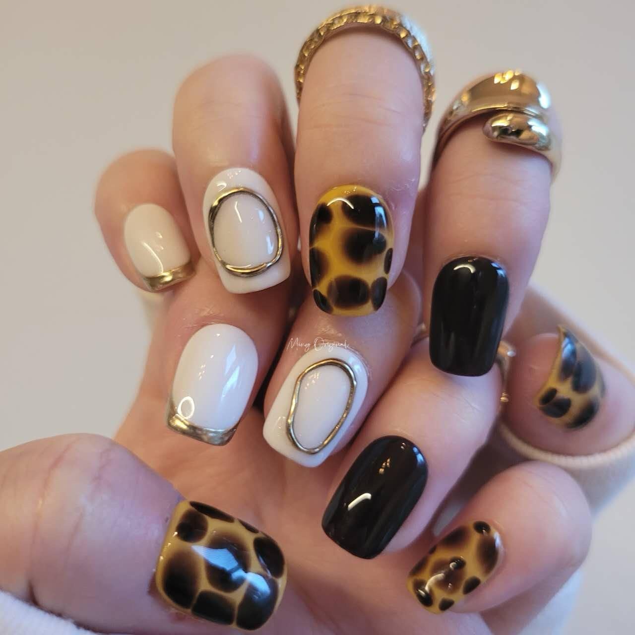 Tortoise Shell Amber water blooming Press on Nails, simple chic handmade Nails, Jelly hand painted nail, fall winter nail
