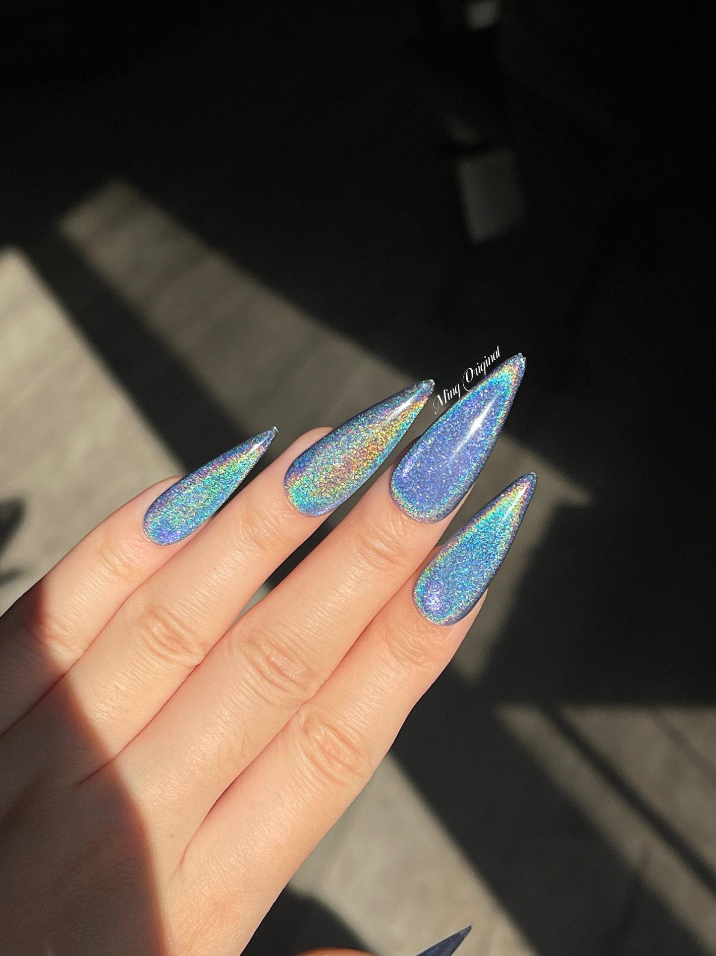 Blue Rainbow Cat Eye Holographic Magnetic Cotton Candy, sparkly translucent press on nails, reuse nails, jelly fake nail, gift for her