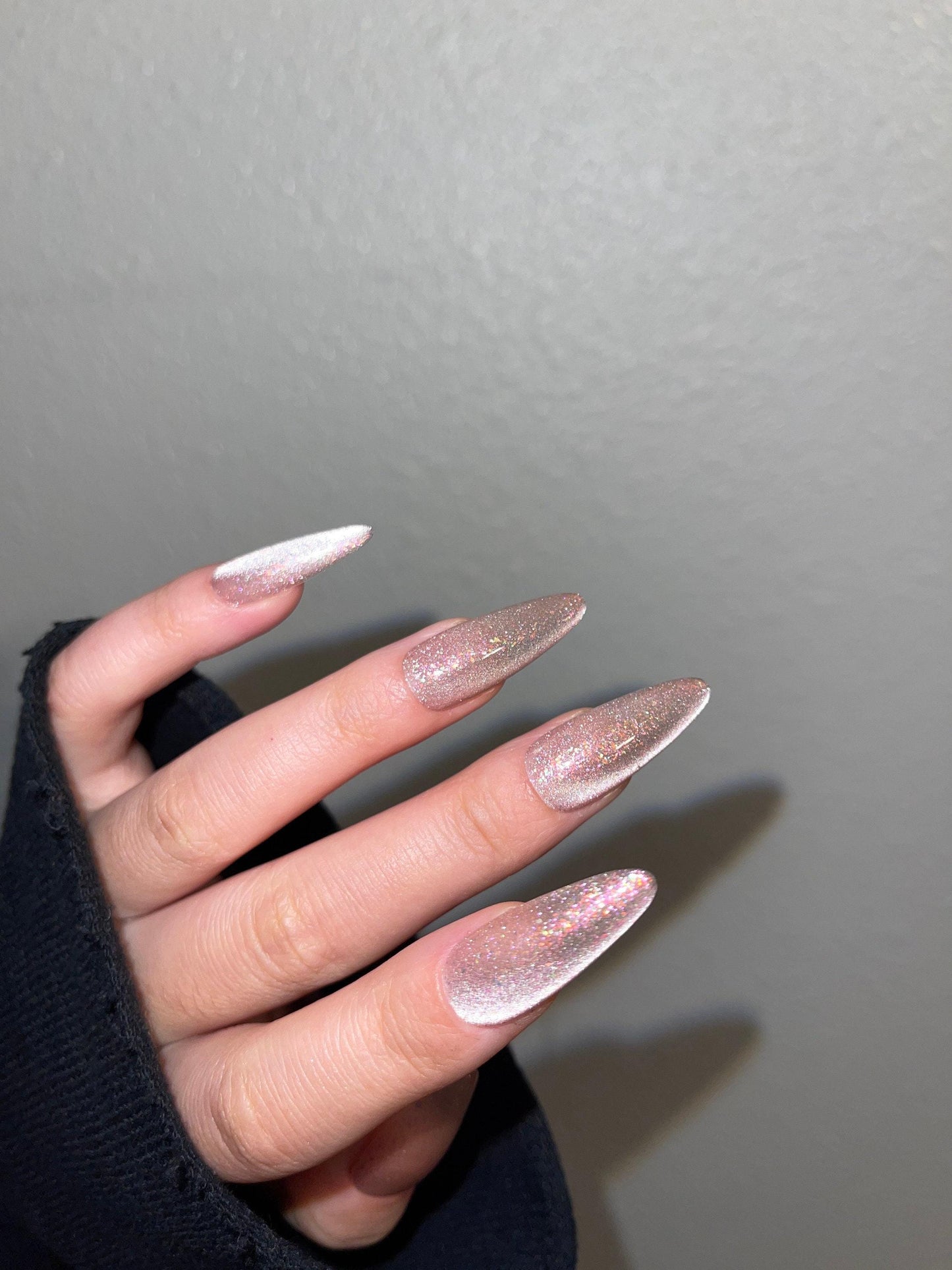 Da starry sky | light pink cat eye press on nails, reuse nails, jelly fake nail, sparkly Christmas nail