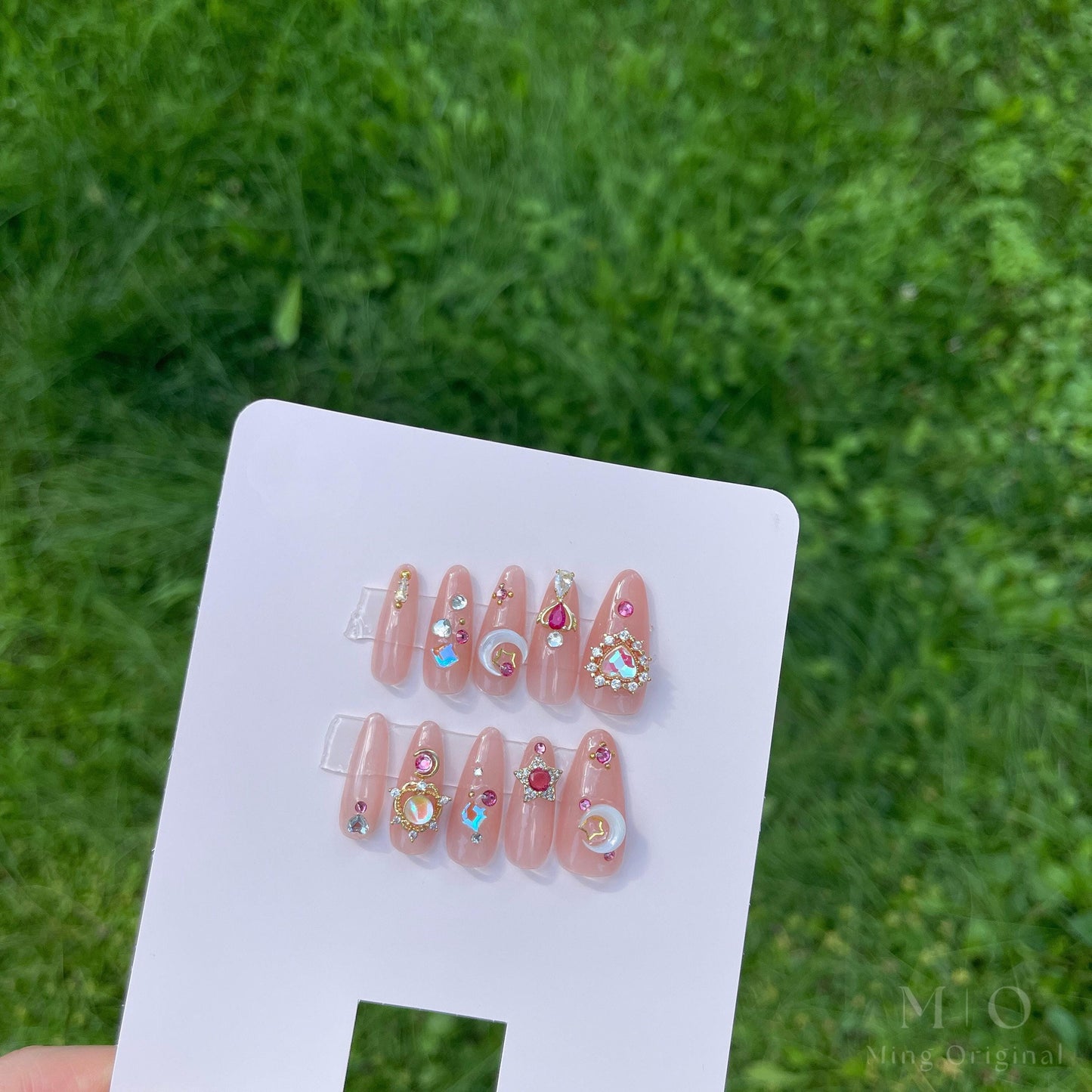Reusable Sailor moon press on nail, Premium Hand paint Nails, Fake nails, Nail Artist Faux Nails, Handmade Gel Nails, pink rhinestone nail