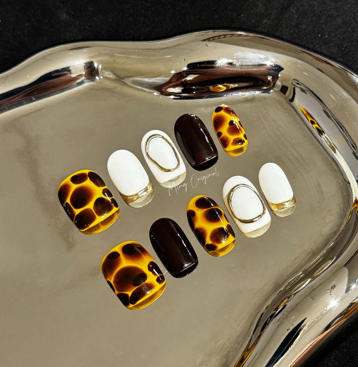 Tortoise Shell Amber water blooming Press on Nails, simple chic handmade Nails, Jelly hand painted nail, fall winter nail