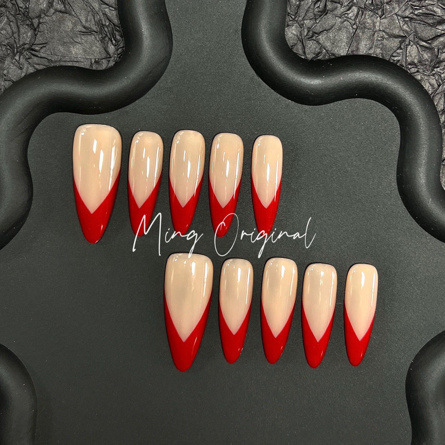 Simple Red French Tip press on nails, Holiday Fake Nails, Gifts for Her