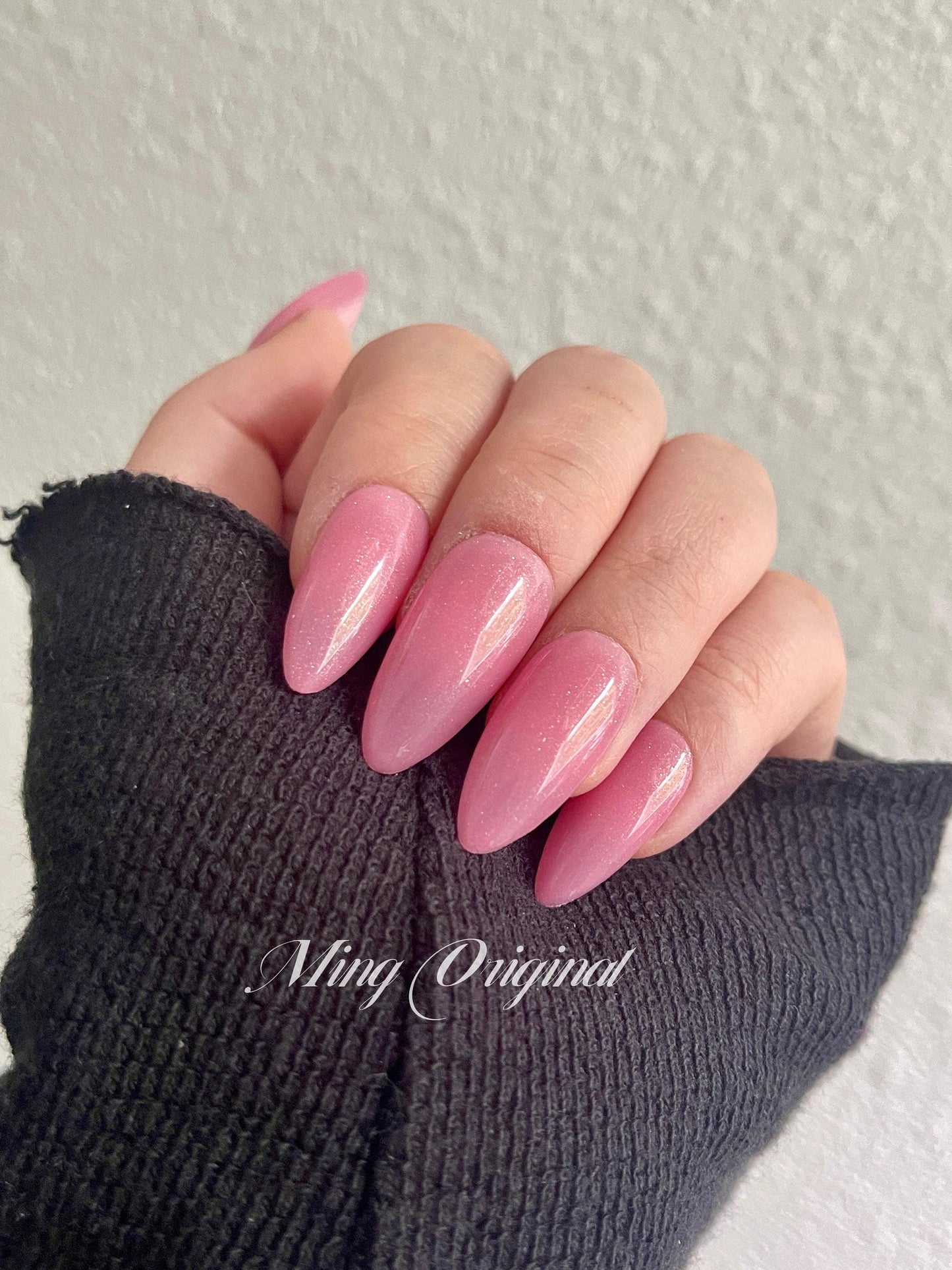 Jelly pink with gold shimmer press on nails, glue on nails, reuse nails, jelly fake nail, glitter shine gel nail