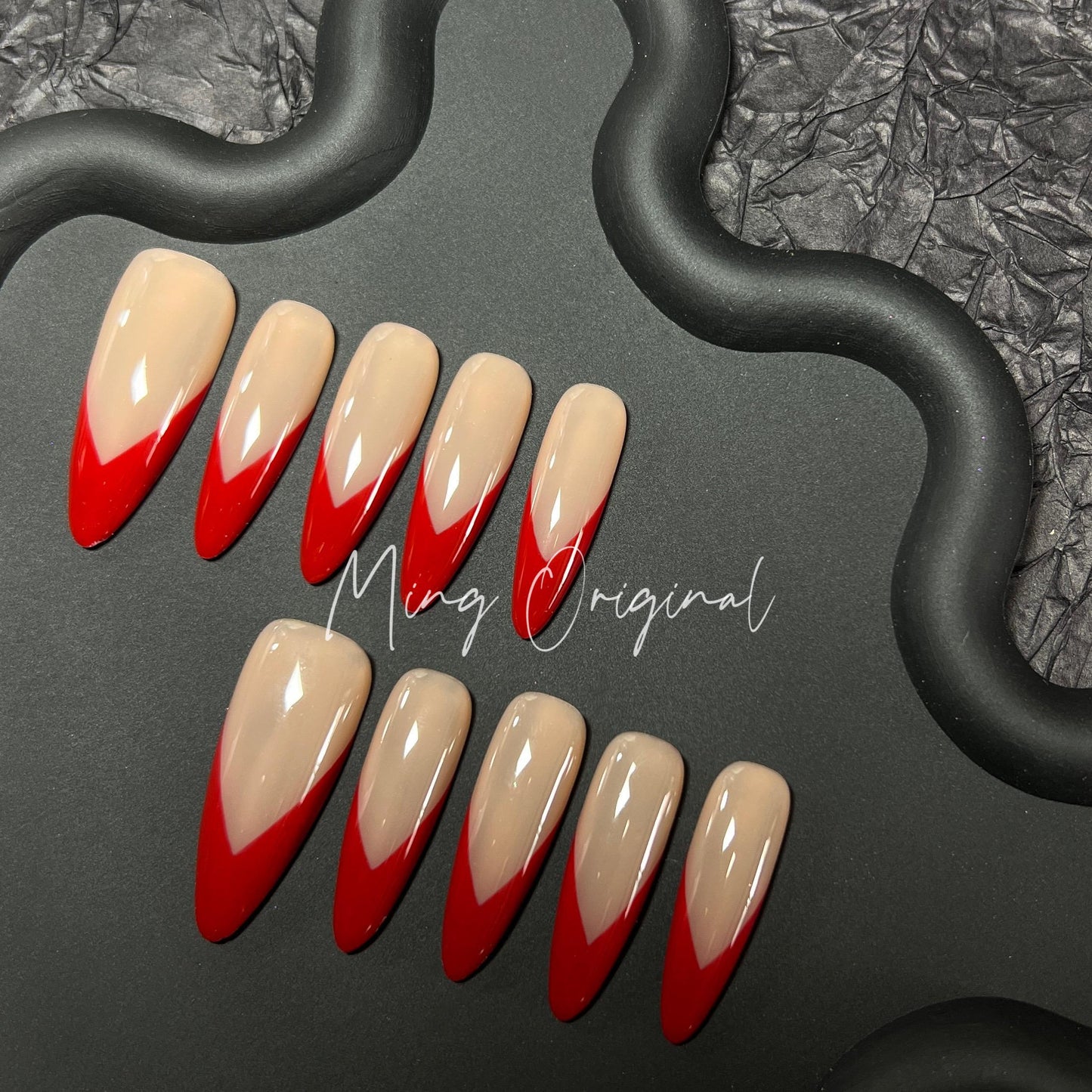 Simple Red French Tip press on nails, Holiday Fake Nails, Gifts for Her