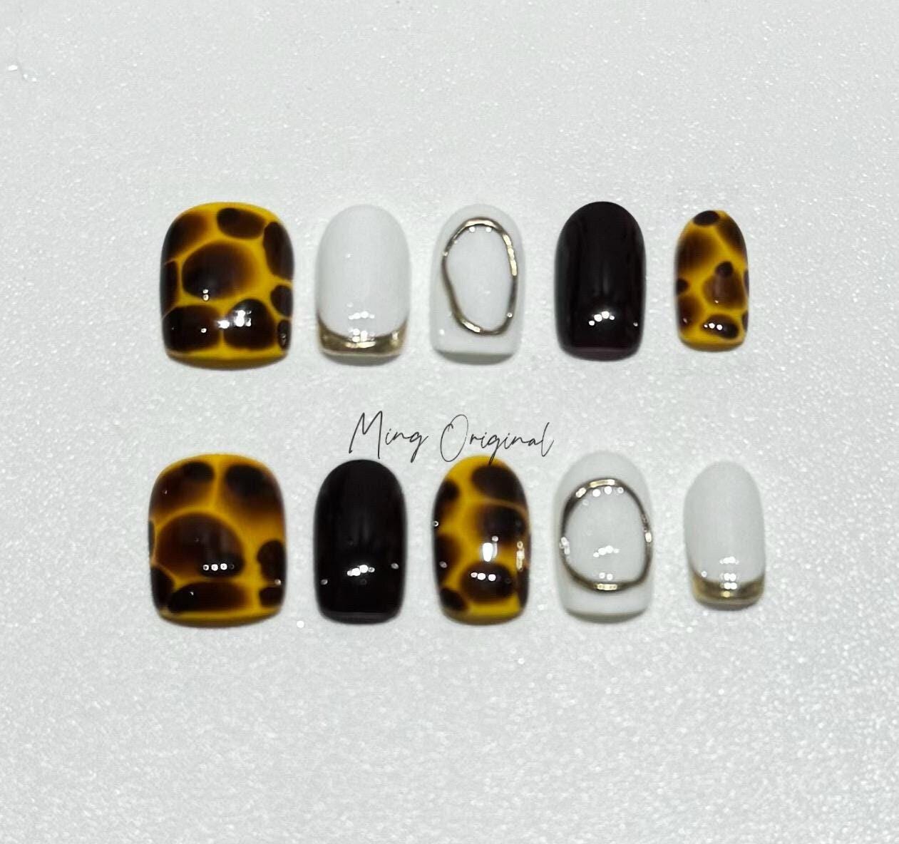 Tortoise Shell Amber water blooming Press on Nails, simple chic handmade Nails, Jelly hand painted nail, fall winter nail