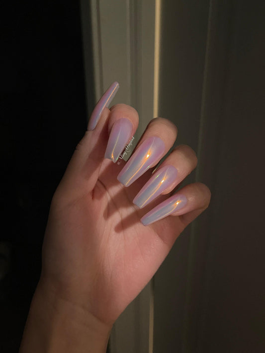Purple Yellow Pink Green Aurora Glazed Donuts nail. Acrylic&press on nail, Chrome mermaid shimmer Nail, Special multicolored Edition