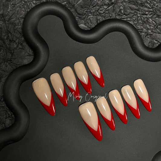 Simple Red French Tip press on nails, Holiday Fake Nails, Gifts for Her