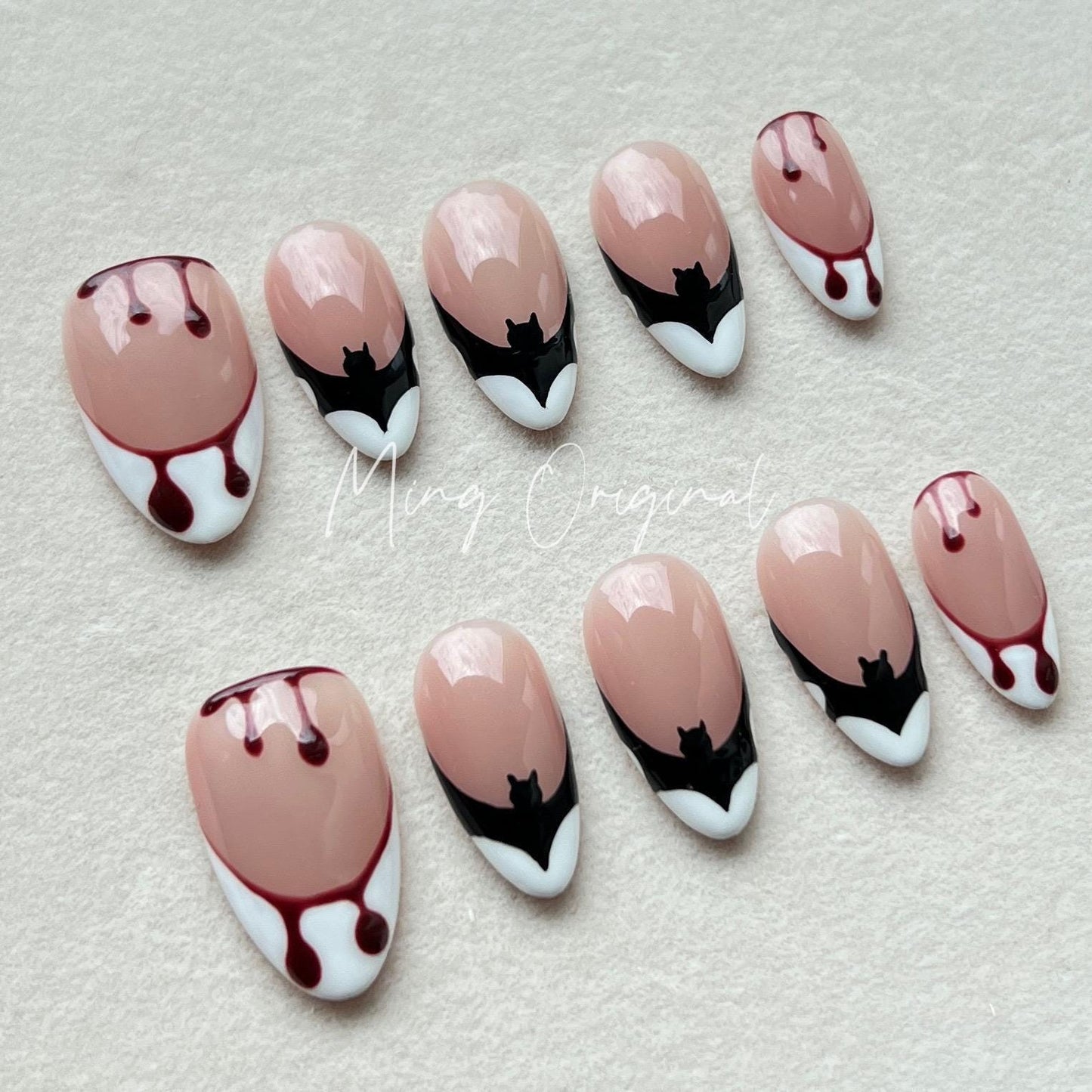 French Drip Bat Halloween Spooky nail bloody press on nail, fake bleeding nail, horror nail, ghost nail, red blood vampire nail