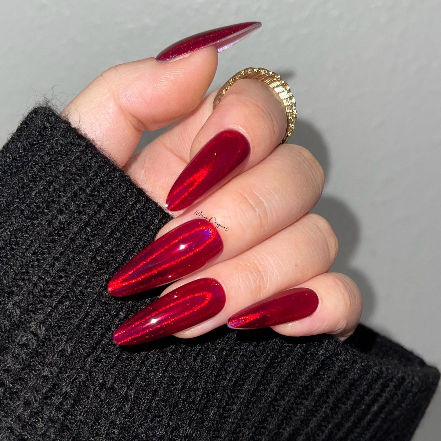 Red Burgundy holographic Bloody Jelly color press on nails, holo nail, semi-transparent red nail, Christmas new year gift for her, MO377