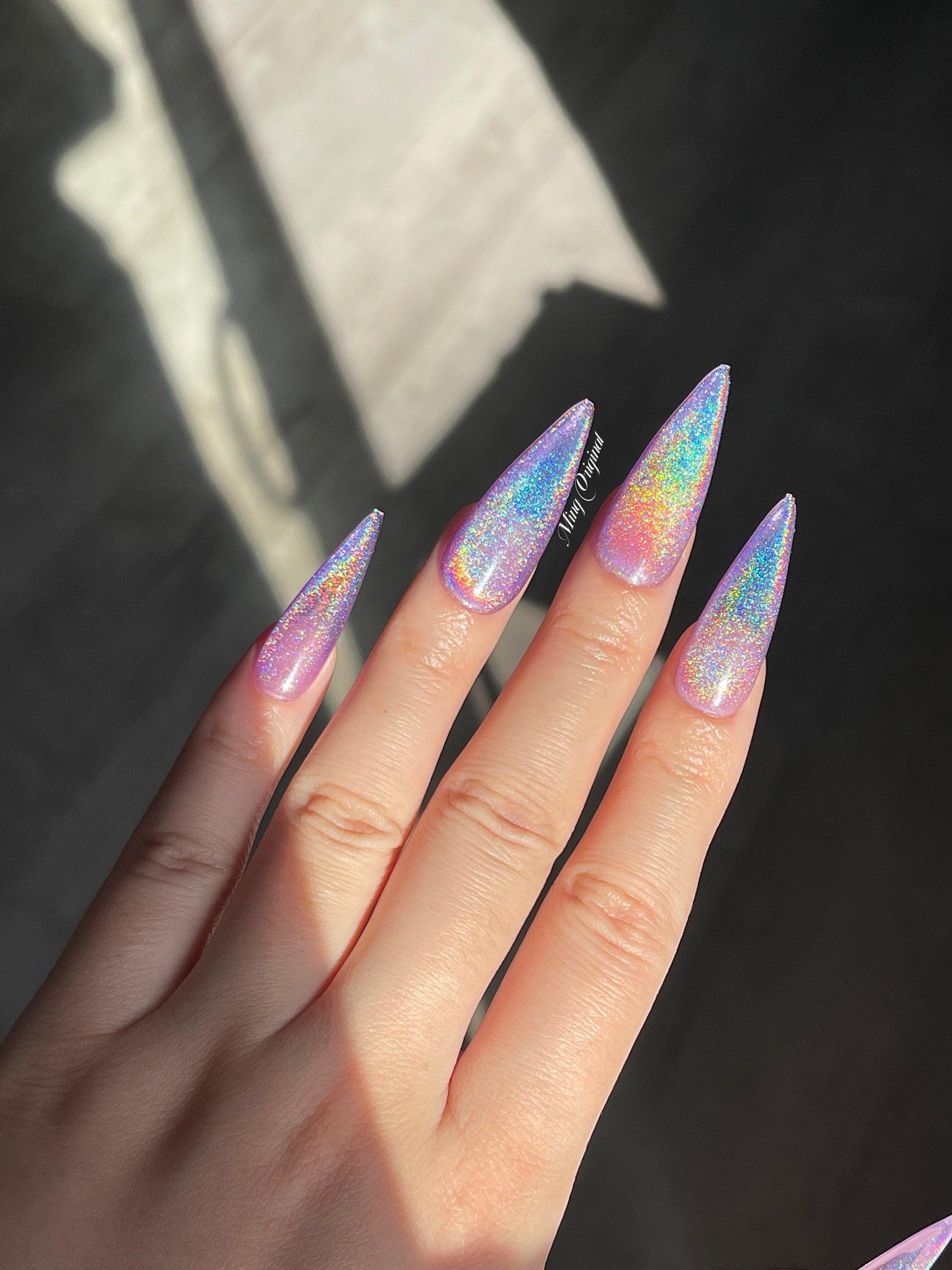 Purple Rainbow Cat Eye Holographic Magnetic Cotton Candy, Sparkly Translucent press on nails, reuse nails, jelly fake nail, gift for her