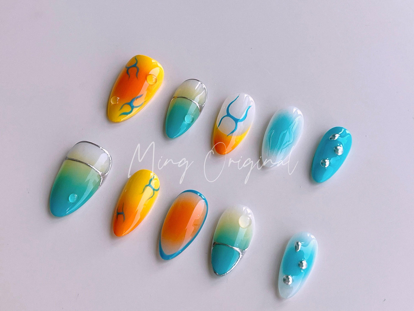 Cute summer y2k Free style airbrush press on nails, ombre color, French nails, ,hand painted candy color