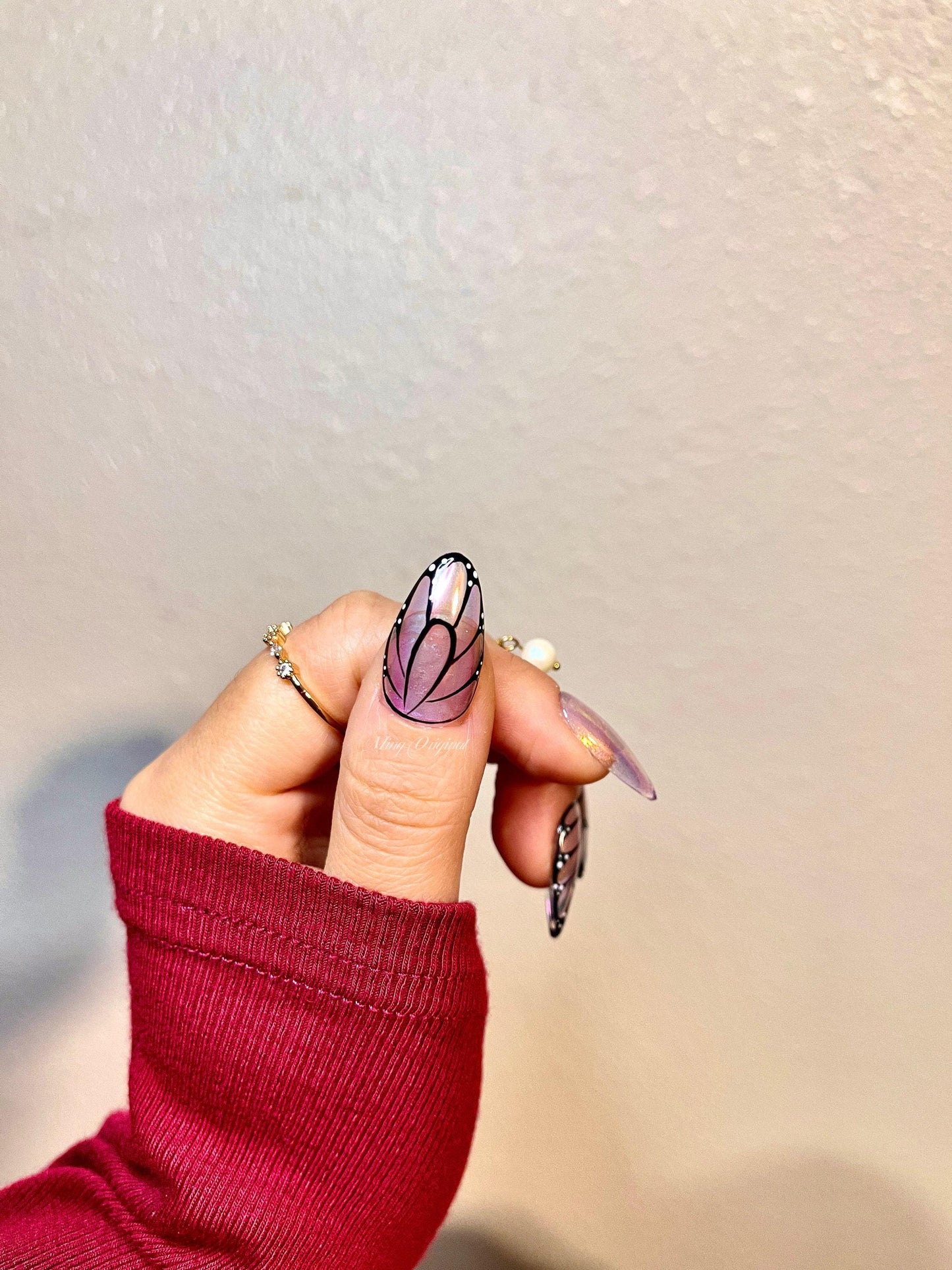 Butterfly wings press on art nail, aura cat eye nails, luxury Handmade jelly nail