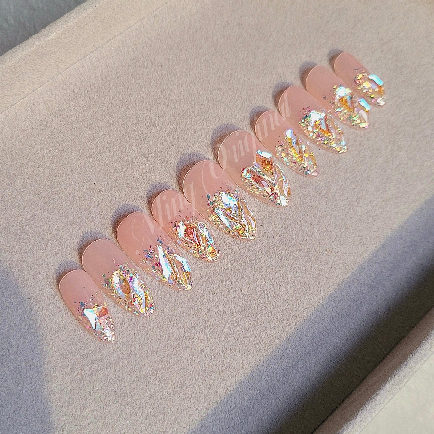 Super glittery 2 | Aurora Gem Crystal Jewel Nail press on, Fake nails, glitter ombre, Handmade Gel Nails, jelly Nails