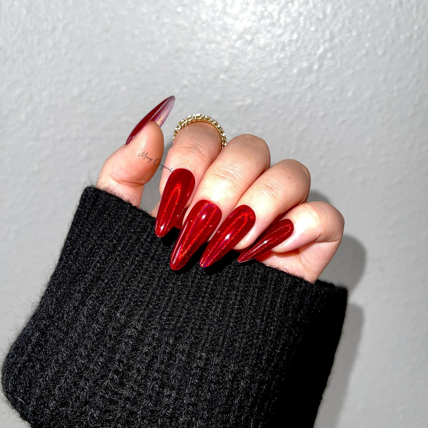 Red Burgundy holographic Bloody Jelly color press on nails, holo nail, semi-transparent red nail, Christmas new year gift for her, MO377