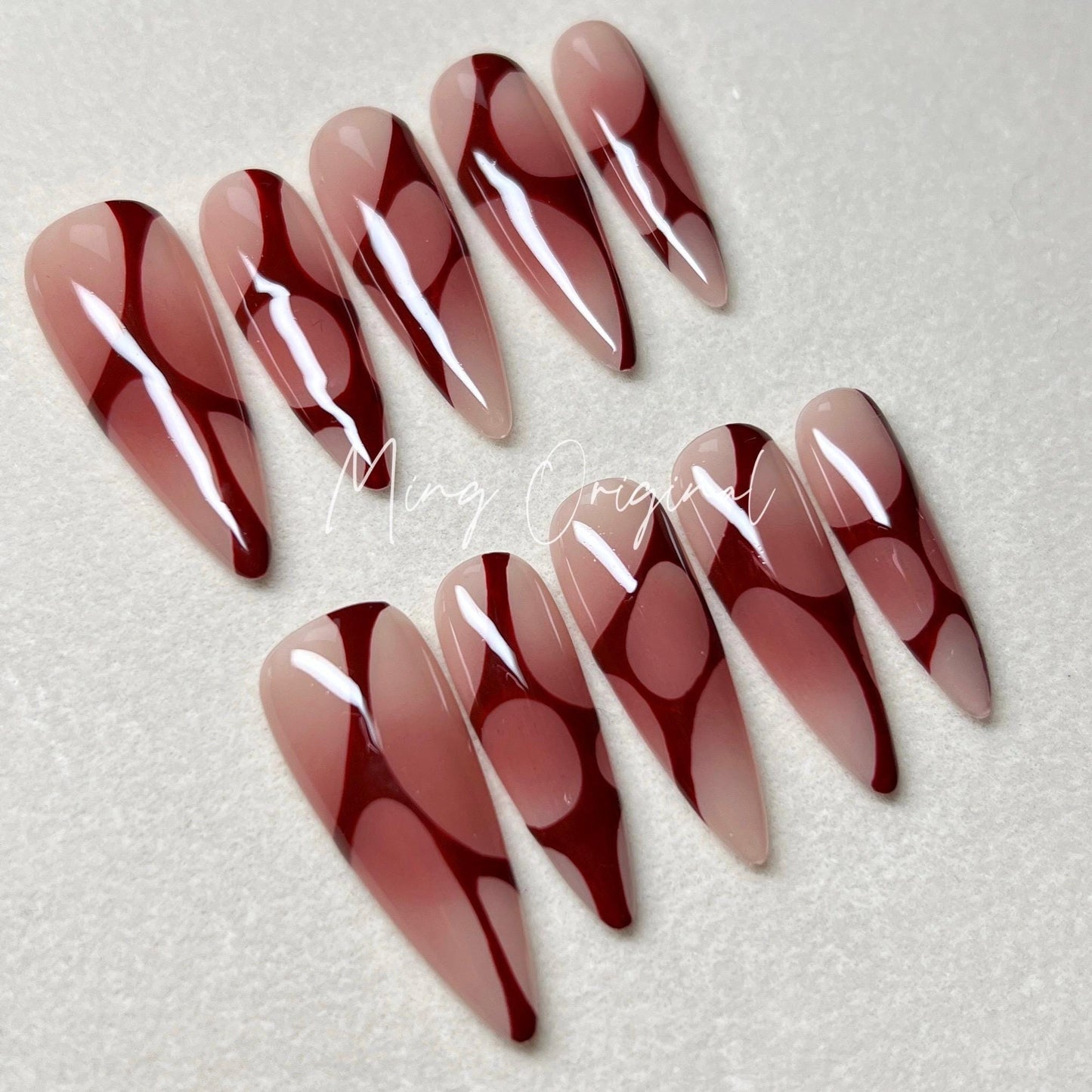 Bloody red blushed Halloween Spooky nail bloody press on nail, abstract line y2k nail, red blood vampire nail