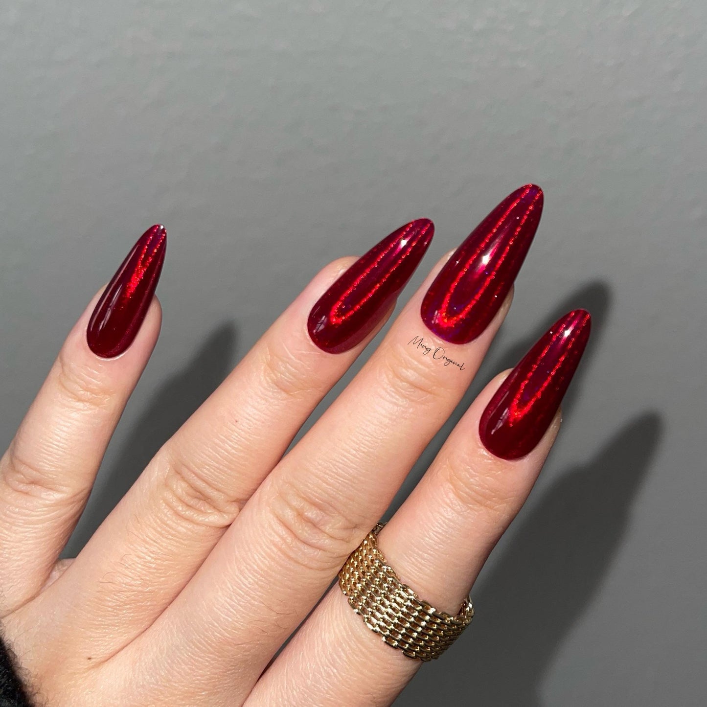 Red Burgundy holographic Bloody Jelly color press on nails, holo nail, semi-transparent red nail, Christmas new year gift for her, MO377
