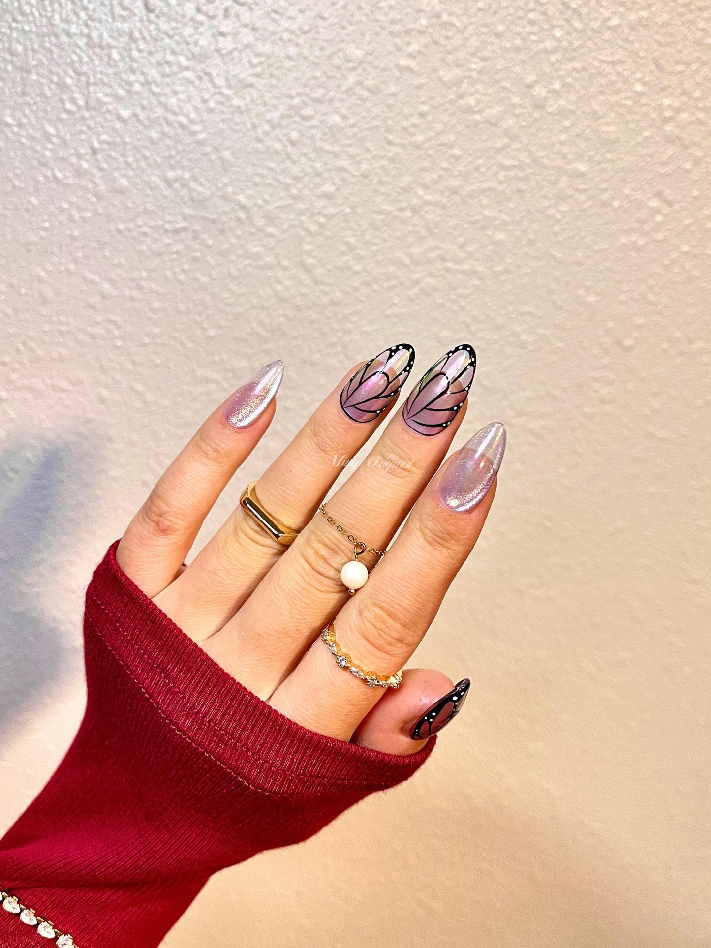 Butterfly wings press on art nail, aura cat eye nails, luxury Handmade jelly nail