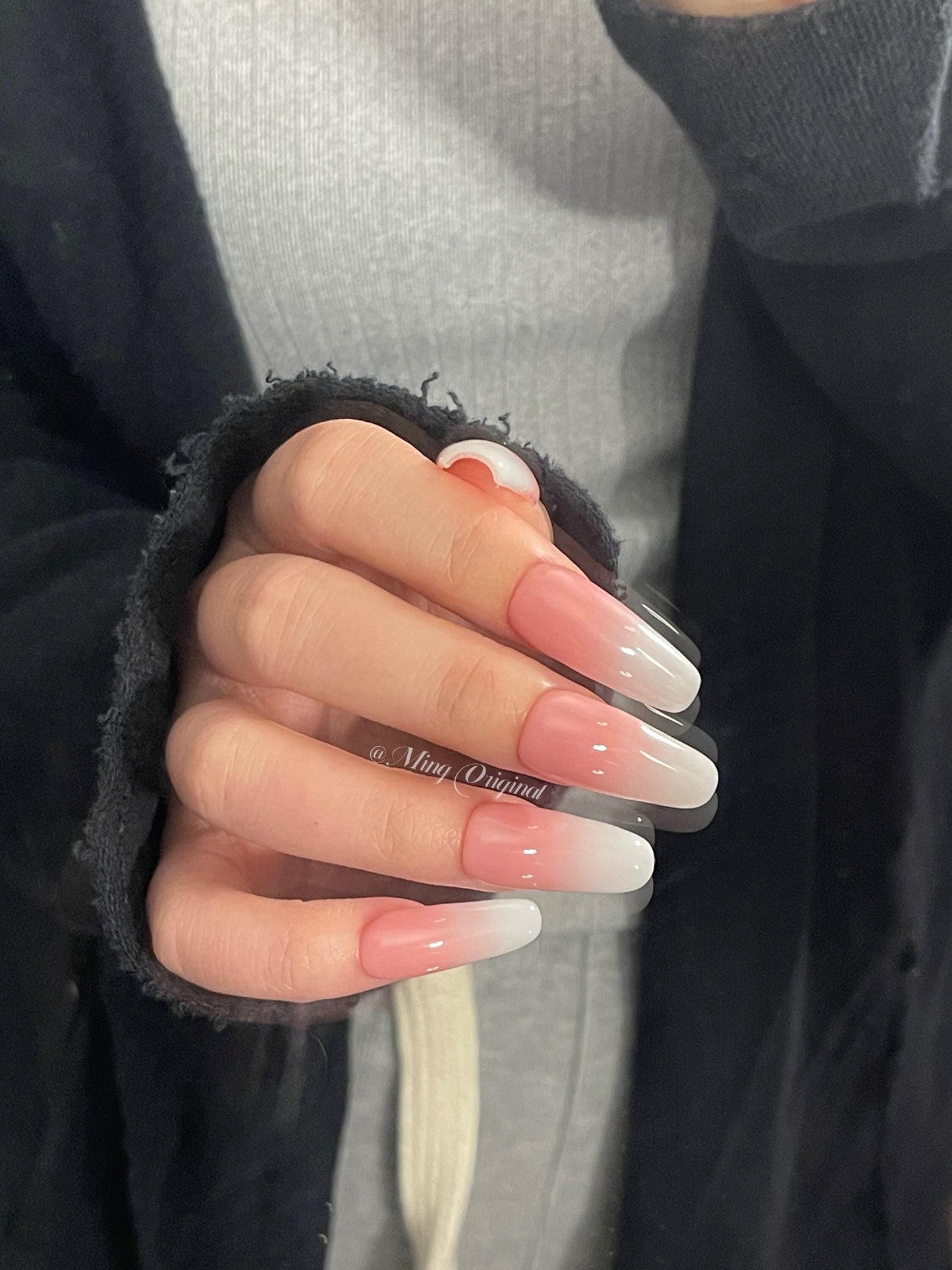 Reusable Pink Ombre Gradient Fade White Press on Nails, French tip nail, Soft Pink Baby Boomer Fake nails, Jelly Nails, Matte or Glossy