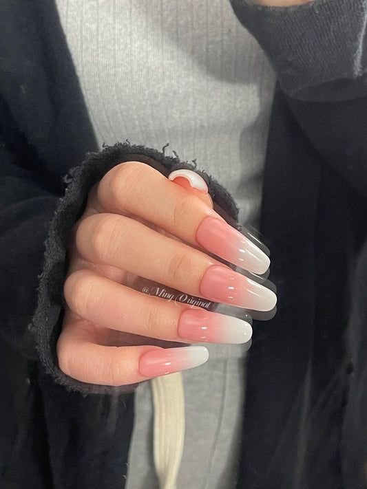 Reusable Pink Ombre Gradient Fade White Press on Nails, French tip nail, Soft Pink Baby Boomer Fake nails, Jelly Nails, Matte or Glossy