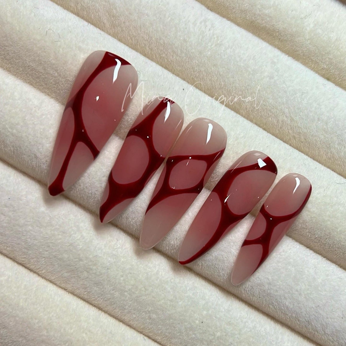 Bloody red blushed Halloween Spooky nail bloody press on nail, abstract line y2k nail, red blood vampire nail