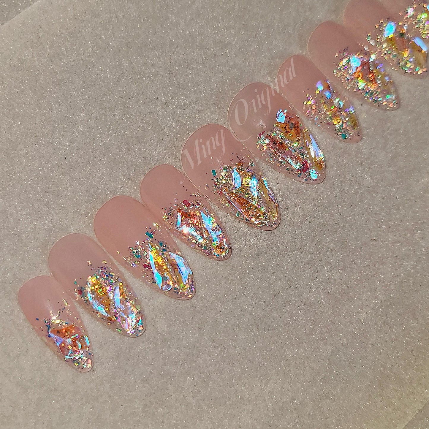 Super glittery 2 | Aurora Gem Crystal Jewel Nail press on, Fake nails, glitter ombre, Handmade Gel Nails, jelly Nails