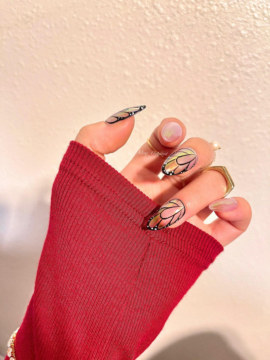 Butterfly wings press on art nail, aura cat eye nails, luxury Handmade jelly nail