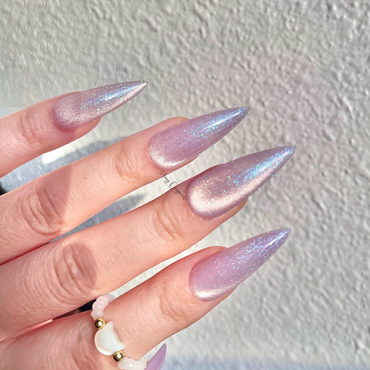 Moonlit Amethyst light purple pink cat eye press on nails, blue glittery nails, jelly fake nail,sparkly nail, valentine gift for her,MO378
