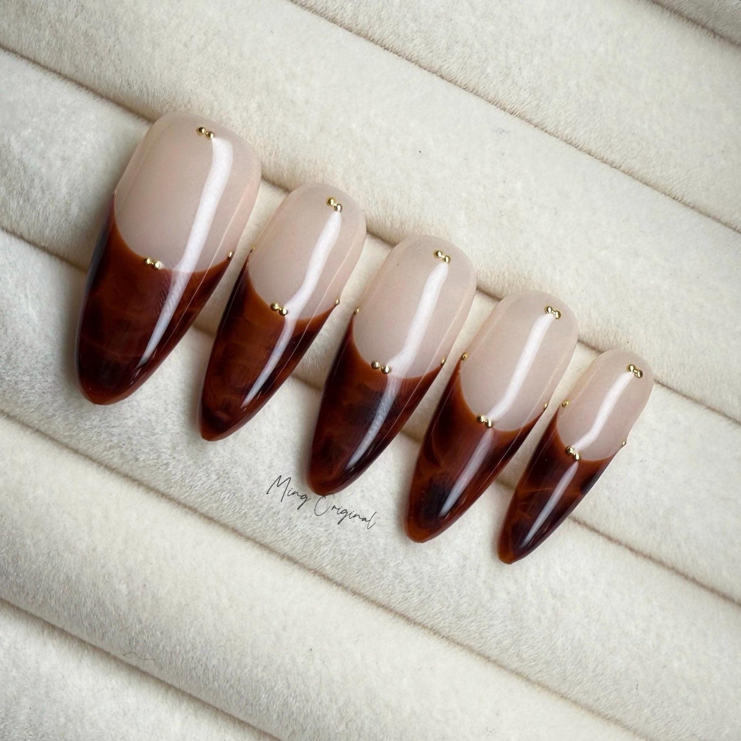 French Tip Tortoise Shell Amber water blooming Press on Nails, Jelly hand painted nail, fall winter nail,gift for her