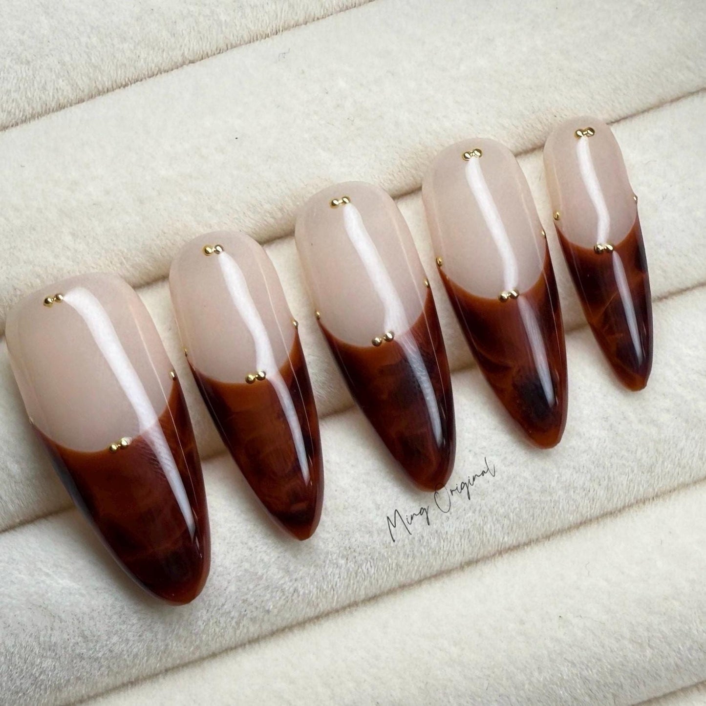 French Tip Tortoise Shell Amber water blooming Press on Nails, Jelly hand painted nail, fall winter nail,gift for her