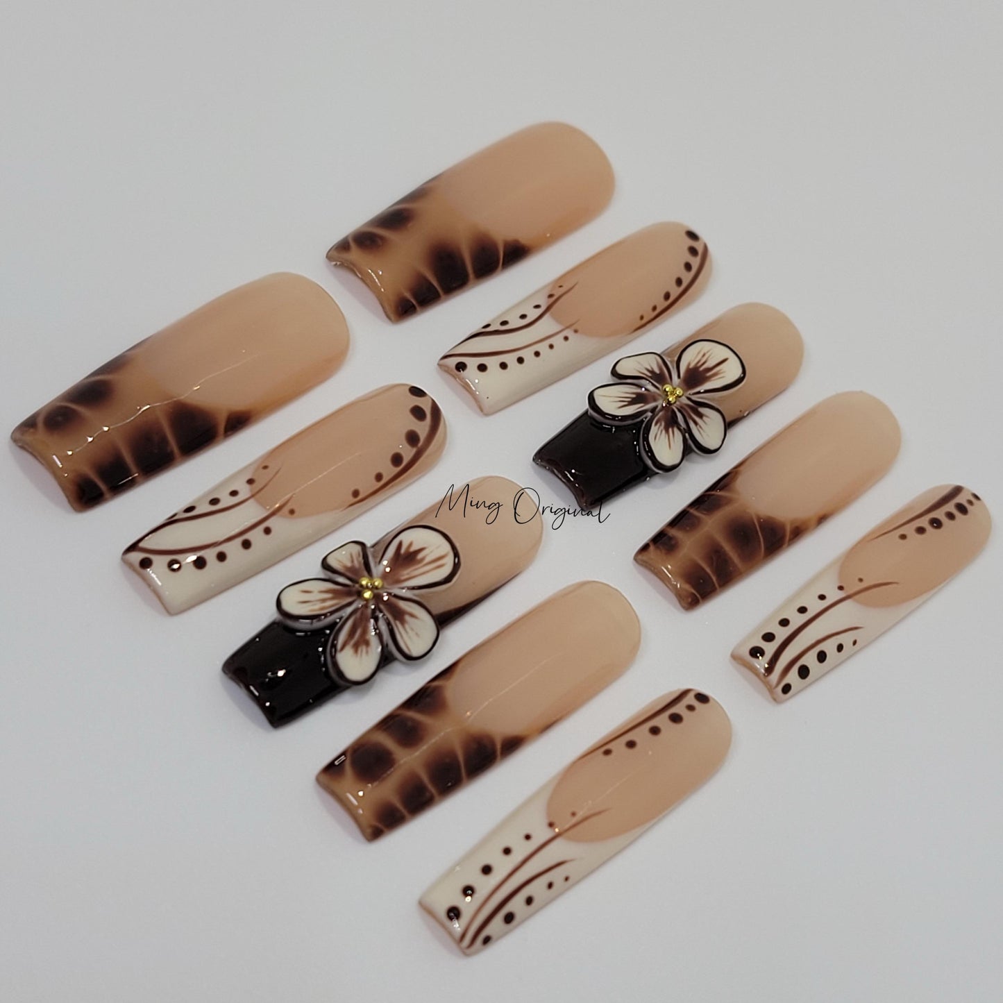 Autumn flower Press on Nails, croc skin nail, animal print French tip minimalist winter nail,gift for her,MO376