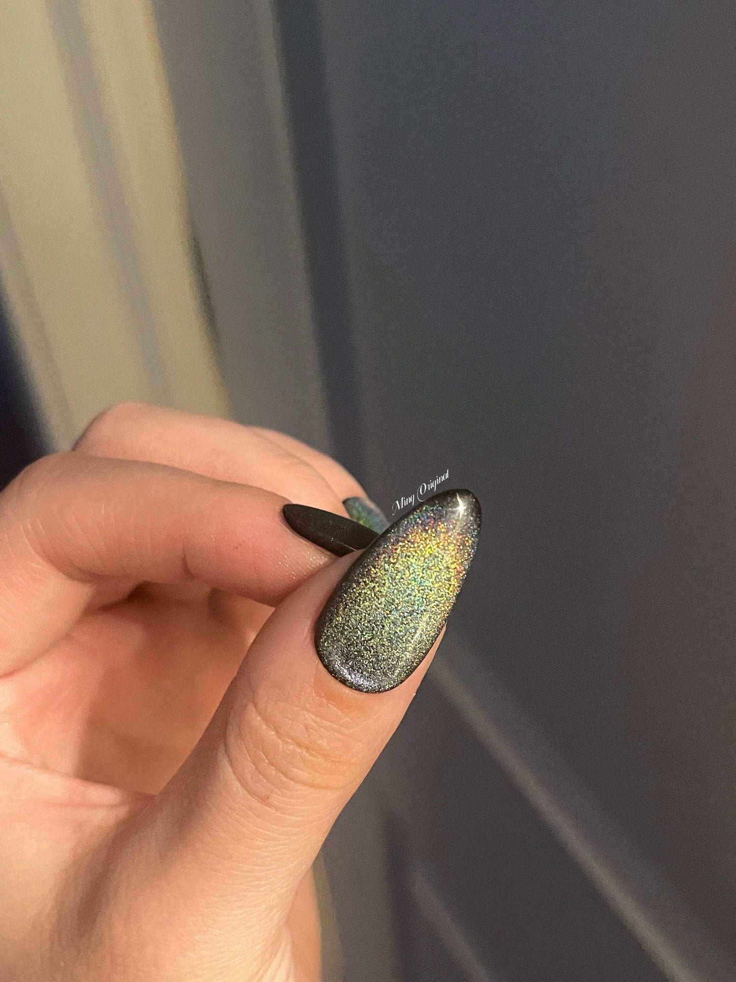 Black Rainbow Cat Eye Holographic Magnetic Cotton Candy, Acrylic & press on nails, reuse nails, jelly fake nail, sparkly Christmas nail