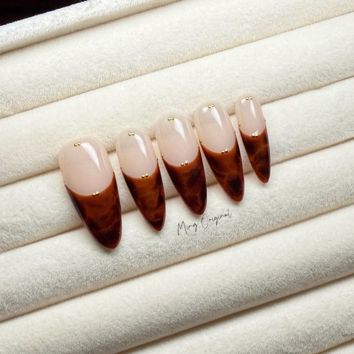 French Tip Tortoise Shell Amber water blooming Press on Nails, Jelly hand painted nail, fall winter nail,gift for her