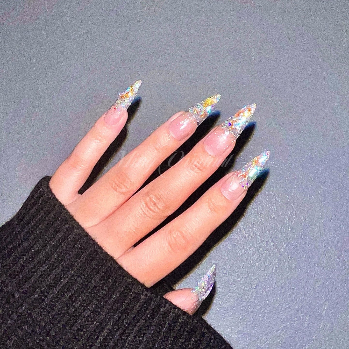Super glittery 3 Aurora gem crystal Nail press on, Fake nails, Aura ombre nail, Handmade Gel Nails, jelly Nails