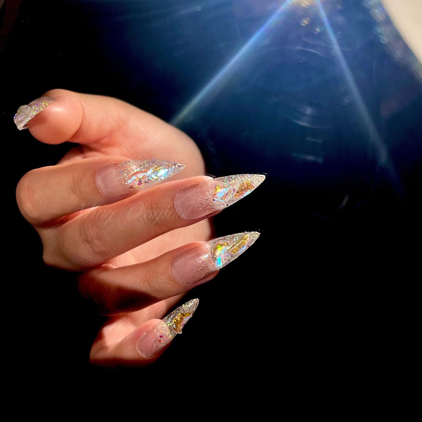 Super glittery 3 Aurora gem crystal Nail press on, Fake nails, Aura ombre nail, Handmade Gel Nails, jelly Nails