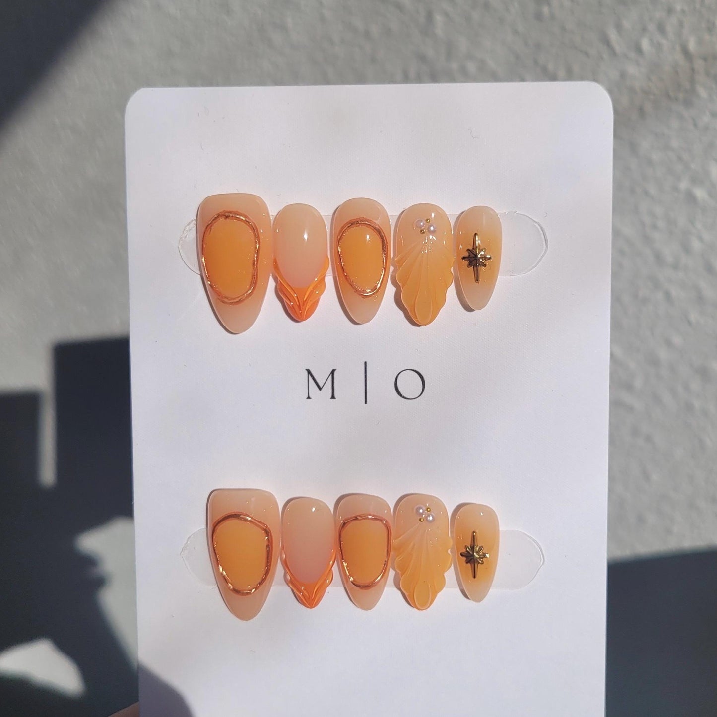 3D Orange Tone Mermaid press on nails, Chrome Nail, reusable nail, jelly fake nail